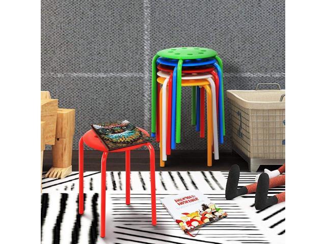Topeakmart 10pcs Round Plastic Stack Stools Bar Stools Set 17.3in Height Blue/Green/Red/White/Yellow