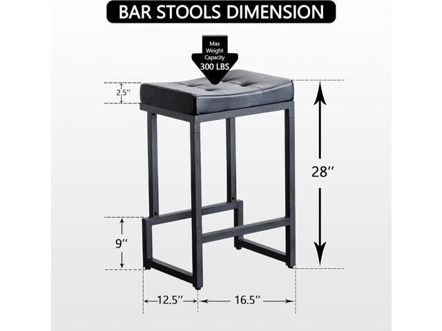 Bar Stools Set of 2, 28' Counter Height Bar Stools, Faux Leather Barstools for Kitchen Island, Backless Saddle Stools with Metal Legs (Black, 2PCS...