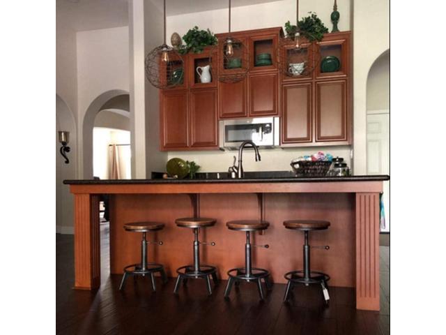 Set of 2-Industrial Bar Stool-Rustic Counter Height Chairs for Kitchen Island-Farmhouse Swivel Wooden Seat- Adjustable 17.7-24inch