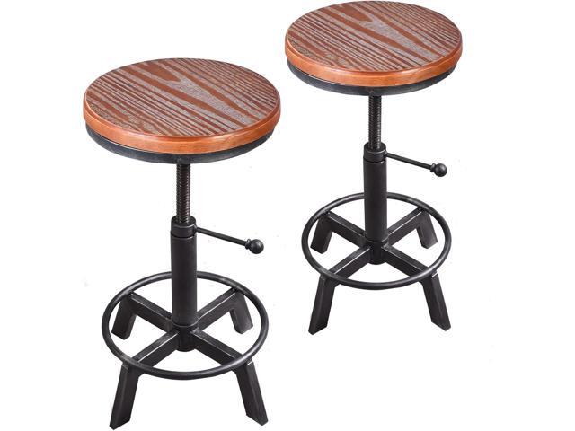 Set of 2-Industrial Bar Stool-Rustic Counter Height Chairs for Kitchen Island-Farmhouse Swivel Wooden Seat- Adjustable 17.7-24inch