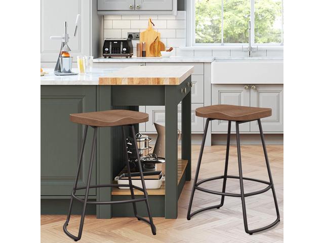 Awonde 24' Swivel Bar Stools Set of 2 Industrial Backless Bartsools Metal Counter Height Stools with Wood Top Matte Black