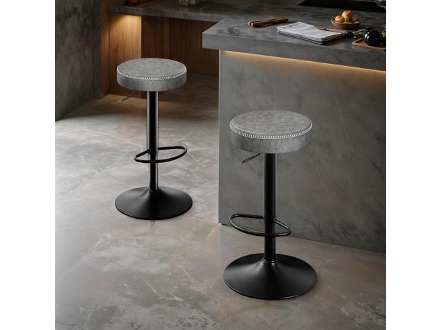 Adjustable Bar Stools Set of 2 Backless Kitchen Barstools with Round Seat 360° Swivel Counter Height Bar Stools Modern Microfiber Leather Bar...