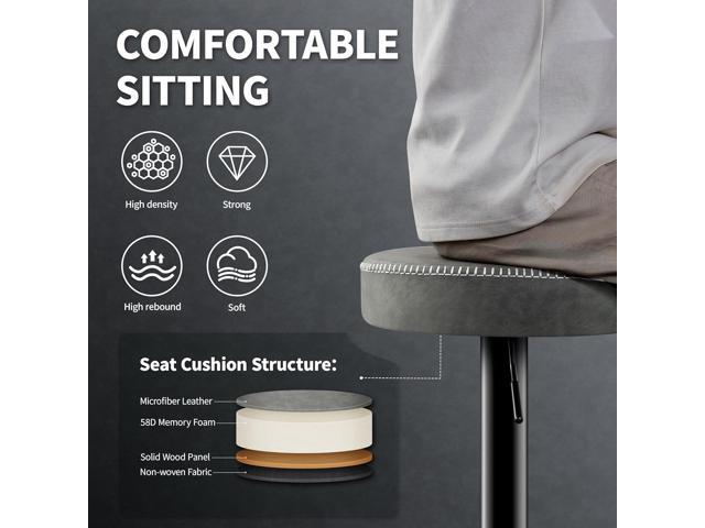 Adjustable Bar Stools Set of 2 Backless Kitchen Barstools with Round Seat 360° Swivel Counter Height Bar Stools Modern Microfiber Leather Bar...