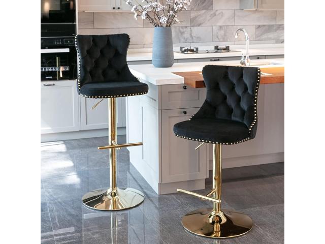 Velvet Swivel Bar Stools Set of 2, 25-33 Inch Height Adjustable, Counter Height Bar Stools with Back, Bar Chairs for Counter Height Bar Height...