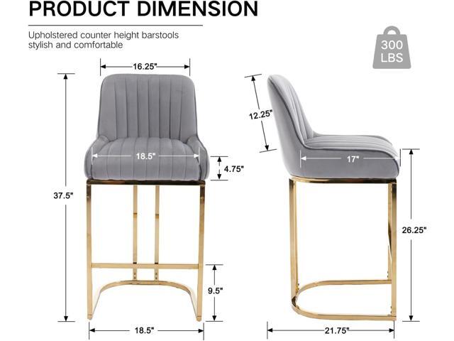 CIMOTA Counter Height Bar Stools Set of 2 with Back Modern Kitchen Counter Stools with Gold Legs Velvet Island Chairs Comfy Stripe Barstools for...