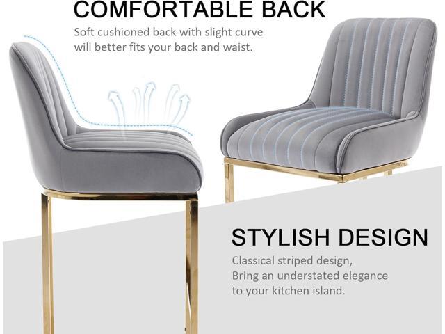 CIMOTA Counter Height Bar Stools Set of 2 with Back Modern Kitchen Counter Stools with Gold Legs Velvet Island Chairs Comfy Stripe Barstools for...