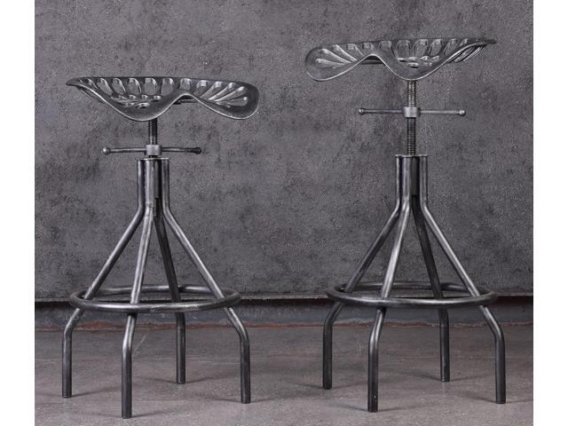 LOKKHAN Set of 2 Industrial Bar Stool-Cast Iron Tractor Seat Stool Adjustable Swivel Metal Farmhouse Stool,Breakfast Bar Stool,Counter Height-Pub...