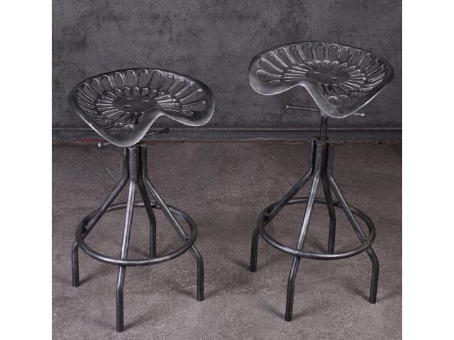 LOKKHAN Set of 2 Industrial Bar Stool-Cast Iron Tractor Seat Stool Adjustable Swivel Metal Farmhouse Stool,Breakfast Bar Stool,Counter Height-Pub...