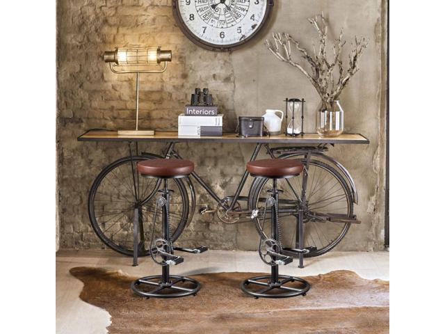 Topower Vintage DIY Bar Stool Bicycle Chain Iron Pedal Retro Industrial Height Adjustable Bicycle Wheel Design bar Chair Set of 2 Silver