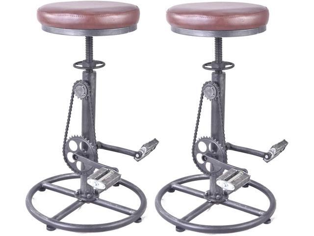 Topower Vintage DIY Bar Stool Bicycle Chain Iron Pedal Retro Industrial Height Adjustable Bicycle Wheel Design bar Chair Set of 2 Silver