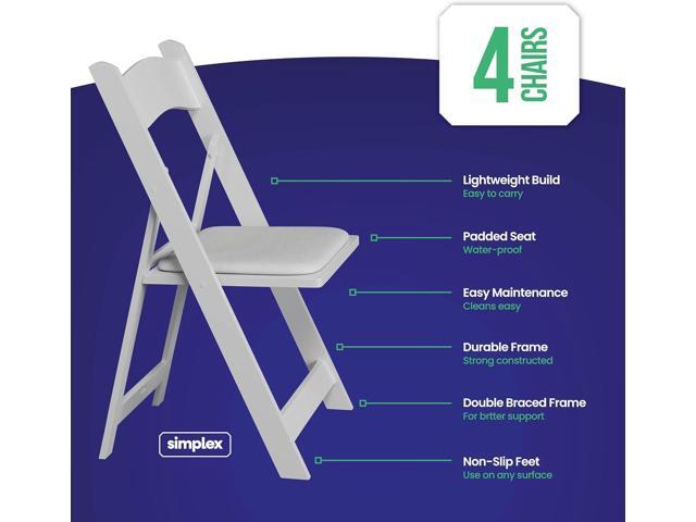 SIMPLEX 4 White Resin Stackable Folding Chairs - Comfortable White Foldable Chair - Folding Chairs with Padded Seats - Indoor/Outdoor Folding...