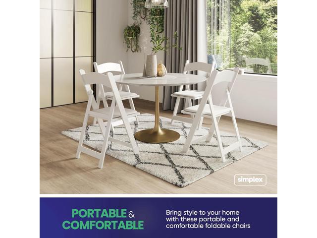 SIMPLEX 4 White Resin Stackable Folding Chairs - Comfortable White Foldable Chair - Folding Chairs with Padded Seats - Indoor/Outdoor Folding...