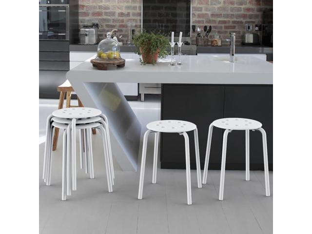 Topeakmart Barstools Plastic Stack Bar Stools Backless Stools Metal Leg 17.3in Height Set of 5 White