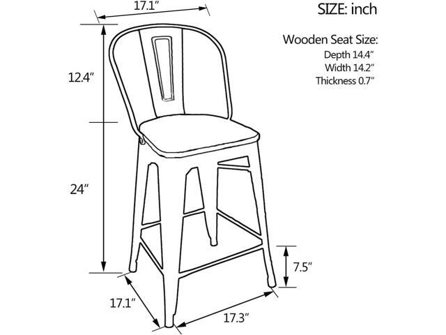 24' Swivel Metal Bar Stools Set of 4 Counter Height Bar Chairs Industrial High Back Barstools with Large Wooden Seat Silver