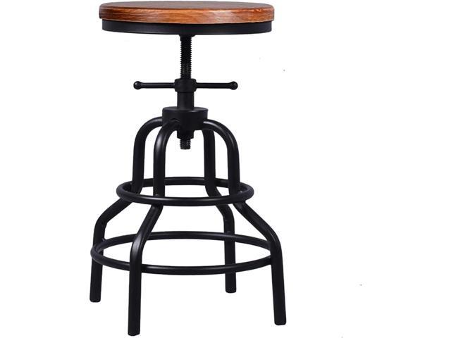 Topower Retro Antique Industrial Design Metal Adjustable Height Bar Stool Chair Kitchen Dining Breakfast Chair Natural Pinewood Industrial Style...