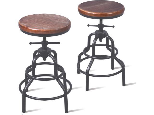 Topower Retro Antique Industrial Design Metal Adjustable Height Bar Stool Chair Kitchen Dining Breakfast Chair Natural Pinewood Industrial Style...