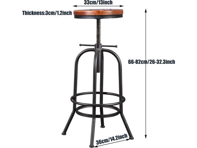Set of 2-Industrial Bar Stool-Retro 26-32.3inch Swivel Stools-Extra Tall Kitchen Chair-Bar Counter Height Adjustable-Fully Welded (Black 2PCS)