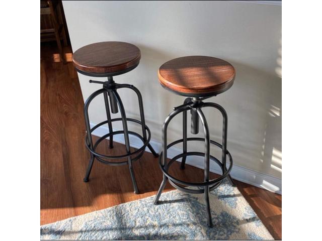 Set of 2-Industrial Bar Stool-Retro 26-32.3inch Swivel Stools-Extra Tall Kitchen Chair-Bar Counter Height Adjustable-Fully Welded (Black 2PCS)