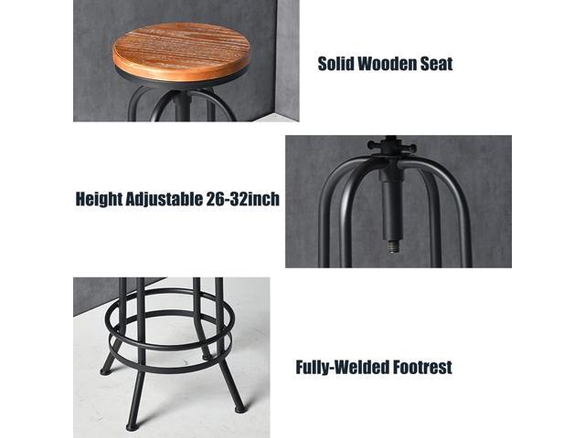 Set of 2-Industrial Bar Stool-Retro 26-32.3inch Swivel Stools-Extra Tall Kitchen Chair-Bar Counter Height Adjustable-Fully Welded (Black 2PCS)