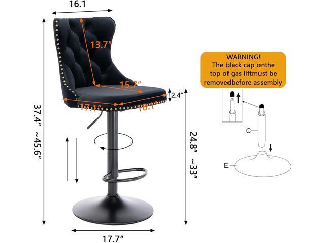 Swivel Bar Stool Adjustable Counter Height Barstools, Velvet Upholstered Chrome Black Base Bar Chair with Backs Tufted, for Home Pub and Kitchen...