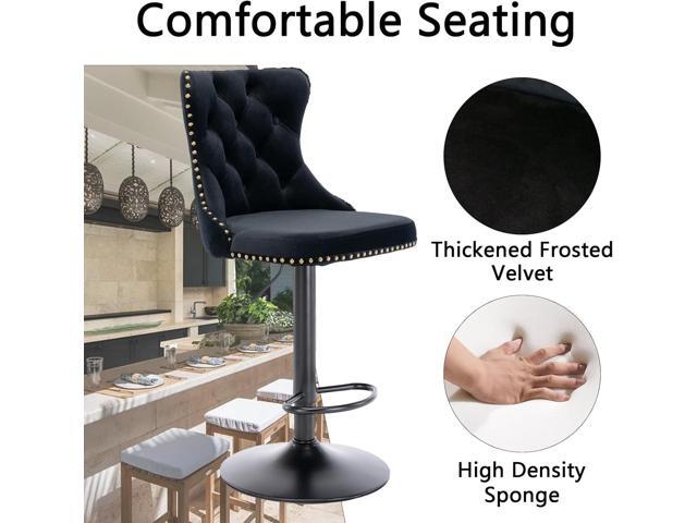 Swivel Bar Stool Adjustable Counter Height Barstools, Velvet Upholstered Chrome Black Base Bar Chair with Backs Tufted, for Home Pub and Kitchen...