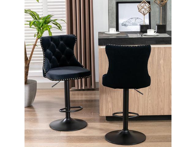 Swivel Bar Stool Adjustable Counter Height Barstools, Velvet Upholstered Chrome Black Base Bar Chair with Backs Tufted, for Home Pub and Kitchen...