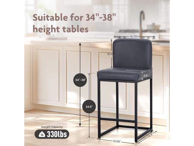 ALPHA HOME Counter Height Bar Stools, 24 Kitchen Counter Stools Set of 2, Pu Leather Kitchen Modern Bar Chairs with Back & Footrest, Sturdy Chromed...