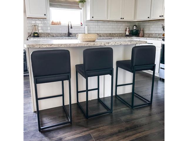 ALPHA HOME Counter Height Bar Stools, 24 Kitchen Counter Stools Set of 2, Pu Leather Kitchen Modern Bar Chairs with Back & Footrest, Sturdy Chromed...