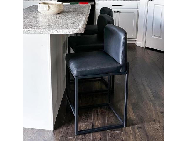 ALPHA HOME Counter Height Bar Stools, 24 Kitchen Counter Stools Set of 2, Pu Leather Kitchen Modern Bar Chairs with Back & Footrest, Sturdy Chromed...
