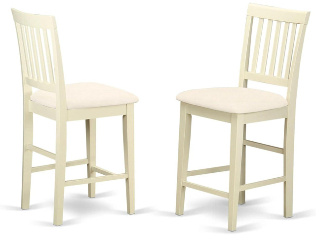 East West Furniture VNS-WHI-C Vernon Counter Height Stool - Linen Fabric Pub Height Wooden Chairs, Set of 2, Buttermilk Finish