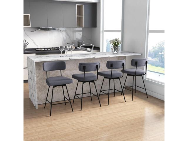 COSTWAY Bar Stools Set of 2, 25 Upholstered Counter Height Bar Stools with Back, 360° Swivel Dining Chairs with Heavy-Duty Metal Legs and...