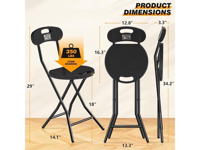5Rcom Folding Stool, 2 Pack 18 inch Folding Bar Stool with Backrest and Handle, Foldable Stools for Adults Up to 350lbs, Collapsible Round Folding...