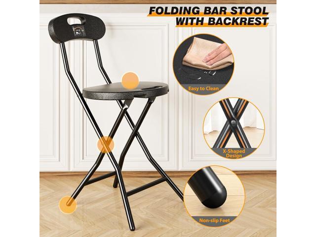 5Rcom Folding Stool, 2 Pack 18 inch Folding Bar Stool with Backrest and Handle, Foldable Stools for Adults Up to 350lbs, Collapsible Round Folding...