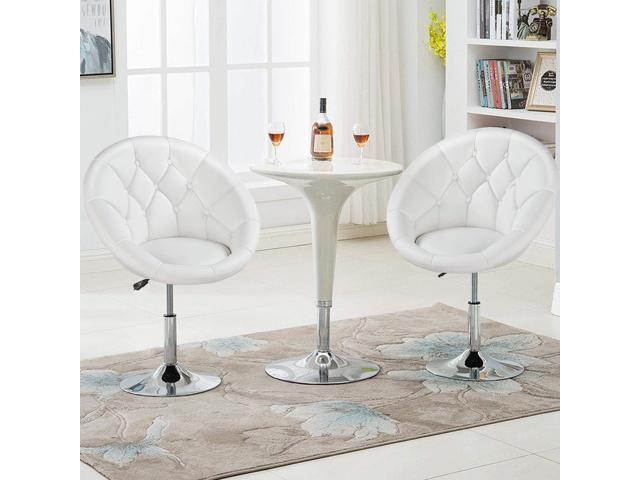 Topeakmart Swivel Adjustable Accent Tufted Chair Stool Round Upholstered Swivel Barrel Chair Vanity Chair Barstool Lounge Pub Bar White