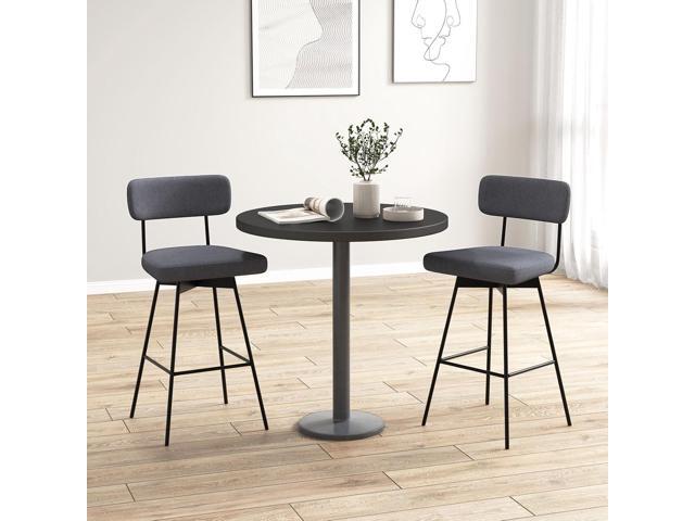 COSTWAY Bar Stools Set of 2, 29 Upholstered Bar Height Chairs with Back, 360° Swivel Bar Chairs with Heavy-Duty Metal Legs and Footrests, Fabric...