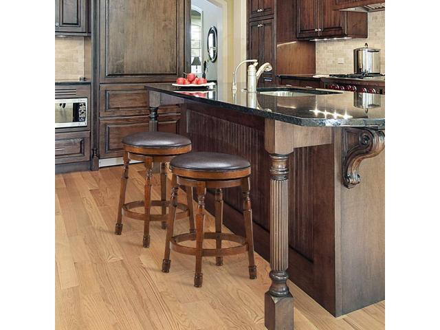COSTWAY Backless Bar Stools Set of 4, 24-Inch Counter Height Round Stool with 360° Swivel Cushioned Seat, Soft PU Leather Barstool with Sturdy...