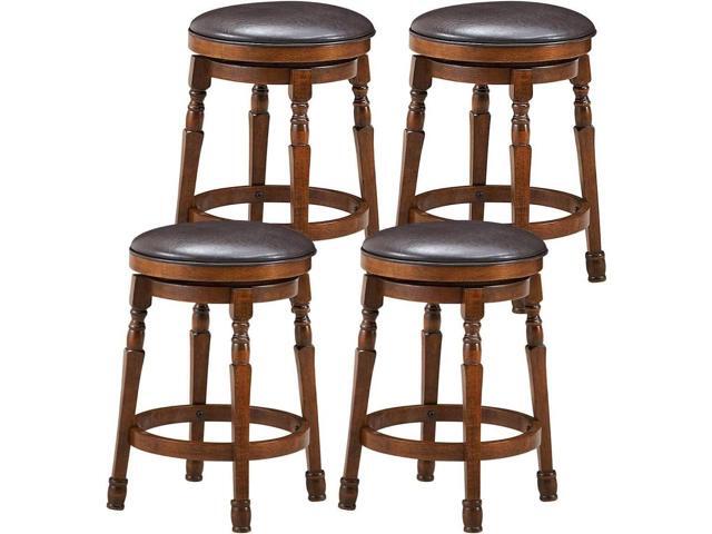 COSTWAY Backless Bar Stools Set of 4, 24-Inch Counter Height Round Stool with 360° Swivel Cushioned Seat, Soft PU Leather Barstool with Sturdy...