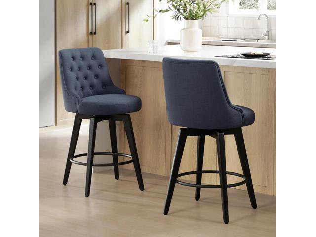 Watson & Whitely Modern Swivel Bar Stools, Performance Fabric Upholstered Counter Height Bar Stool with Back, Solid Wood Legs, 26' H Seat, Set of...