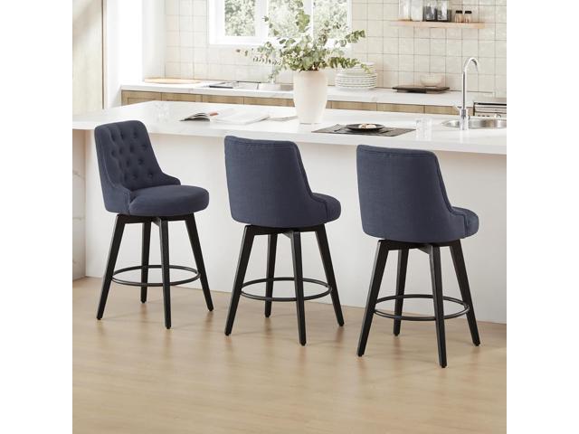 Watson & Whitely Modern Swivel Bar Stools, Performance Fabric Upholstered Counter Height Bar Stool with Back, Solid Wood Legs, 26' H Seat, Set of...