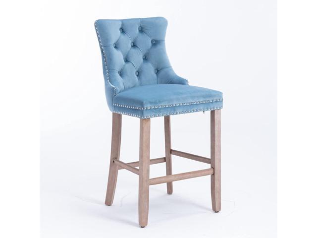 Rhomtree Velvet Bar Stools Modern Upholstered Bar Chairs 27'' Seat Height with Button Tufted Solid Wood Legs Counter Stools for Home Bar Dining...