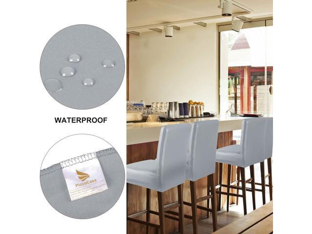 PiccoCasa Waterproof Bar Stool Covers, Faux Leather Pub Counter Height Side Chair Covers with Elastic Band Silver Gray 4Pcs