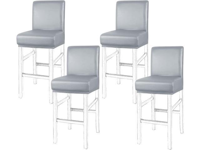 PiccoCasa Waterproof Bar Stool Covers, Faux Leather Pub Counter Height Side Chair Covers with Elastic Band Silver Gray 4Pcs