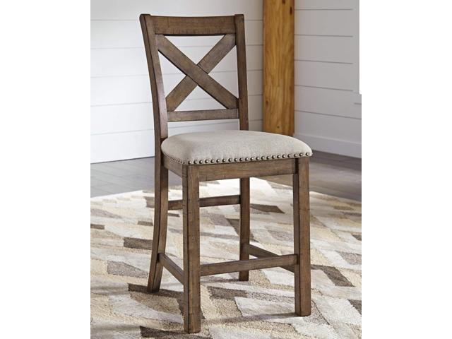 Signature Design by Ashley Moriville Rustic Farmhouse 24.5' Upholstered Barstool, 2 Count, Beige & Brown