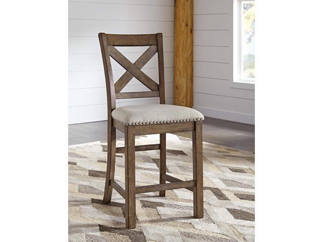 Signature Design by Ashley Moriville Rustic Farmhouse 24.5' Upholstered Barstool, 2 Count, Beige & Brown