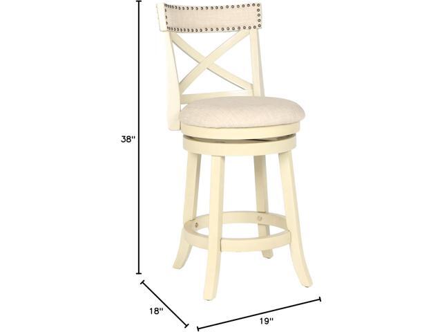New Classic Furniture York Counter Height Swivel Bar Stools, Set of 2, 24-Inch, X Back with Fabric Upholstered Seat & Back Rest, Beige Cream