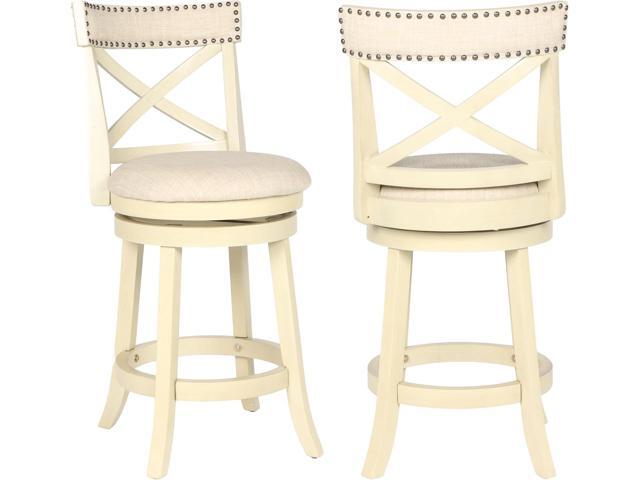 New Classic Furniture York Counter Height Swivel Bar Stools, Set of 2, 24-Inch, X Back with Fabric Upholstered Seat & Back Rest, Beige Cream