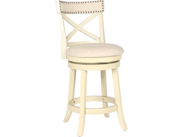 New Classic Furniture York Counter Height Swivel Bar Stools, Set of 2, 24-Inch, X Back with Fabric Upholstered Seat & Back Rest, Beige Cream
