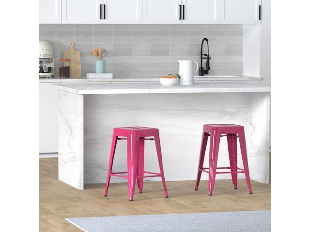 Vogue Furniture Direct 24 Inch Metal Bar Stools, Backless Counter Height Barstools, Indoor Outdoor Stackable Stools with Square Seat, Set of 2 (Hot...