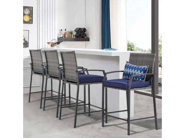 JOIVI Outdoor Bar Stools Set of 4, Rattan Patio Counter Height Bar Stools with Cushions, Outdoor Counter Stools Chair with Armrest and Footrest for...