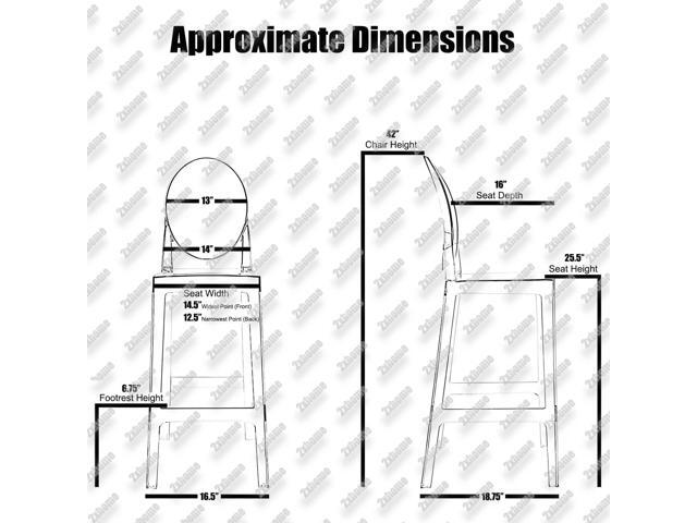 2xhome - Set of 2 Modern Ghost Chair 25' Seat Height Bar Stool Polycarbonate Plastic Counter Stool